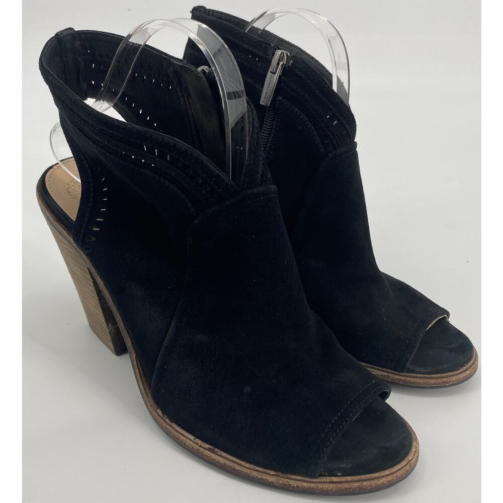 Vince Camuto women 9.5M black suede Zip block High Heel peep toe Sandal boots - Picture 2 of 7